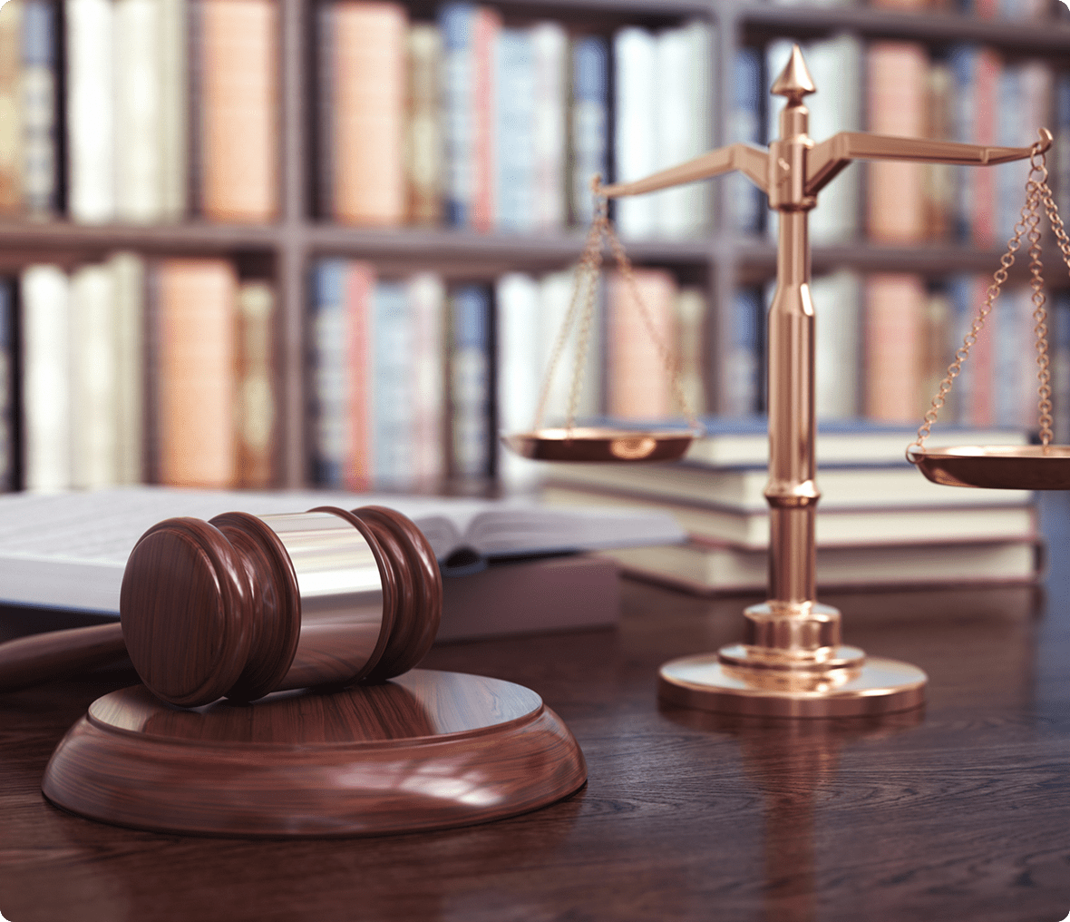 Gavel and scales of justice on desk
