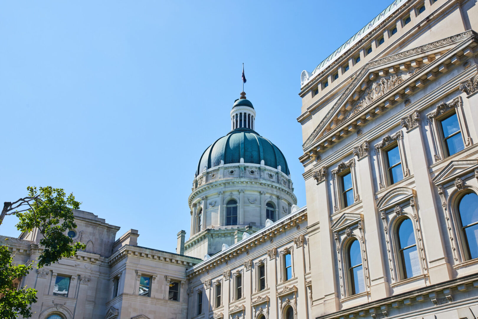 Neoclassical government building with green dome